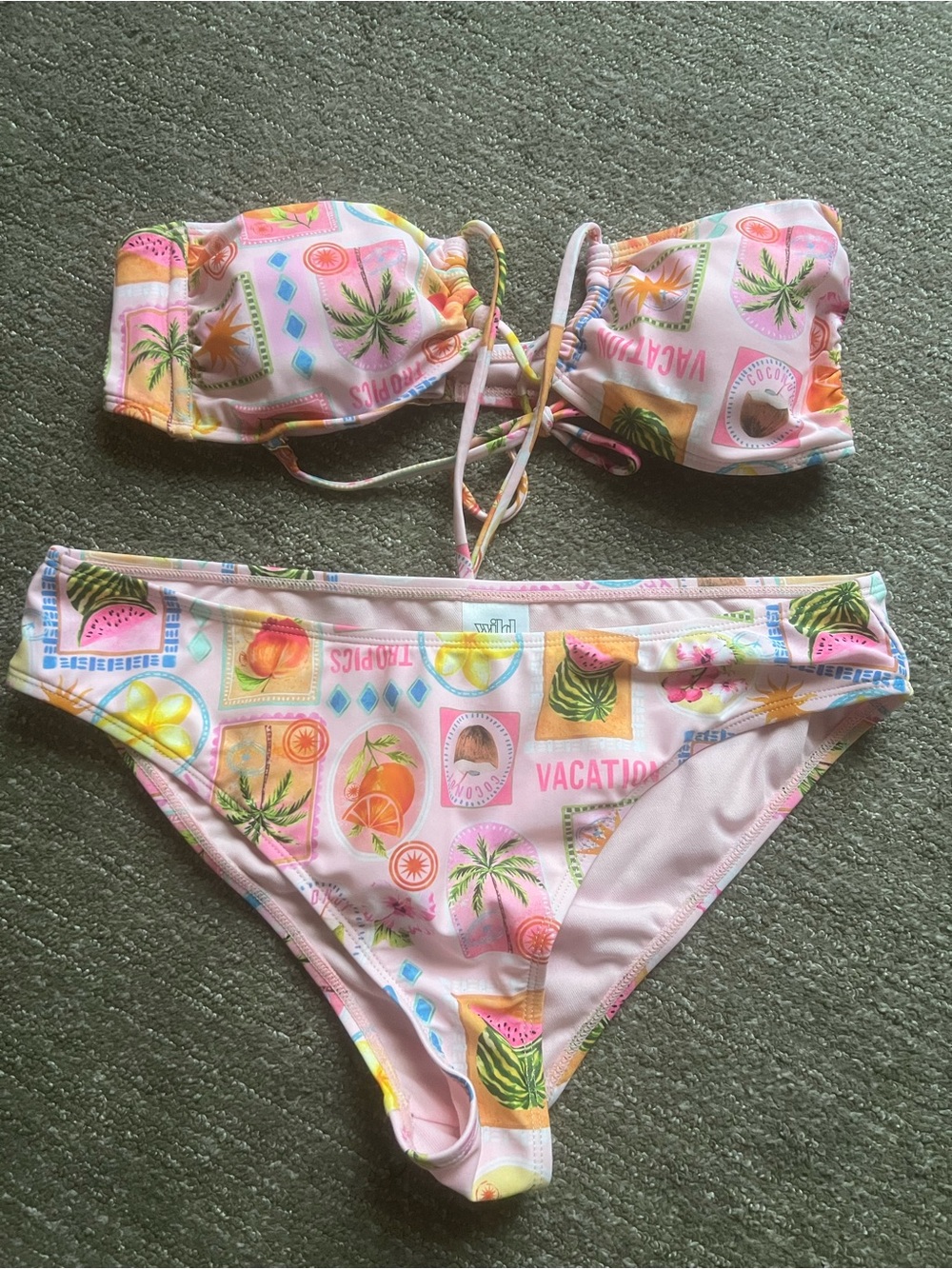 Kids Pink Tropical Print Bikini Swimset